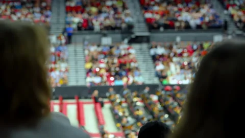 Blurred crowd of spectators sitting in stadium stands during large public event Stock Footage 338319528