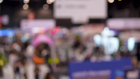 Blurred Crowd At Tech Conference And Startup Expo Hall Stock Footage 338010027