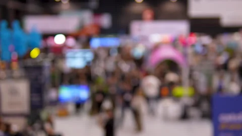 Blurred Crowd At Tech Conference And Startup Expo Hall Stock Footage 338010473