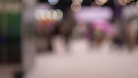 Blurred Crowd Walking Through Modern Tech Conference Hall Interior Video stock 338008784