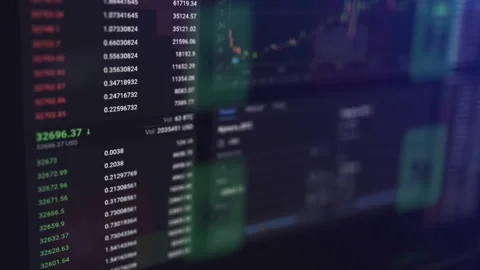 Blurred Cryptocurrency Trading Screen Displaying Market Index and Bitcoin Vo 動画素材 296720834