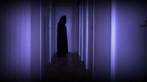 Blurred dark ghost figure in corridor Stock Footage 205340939