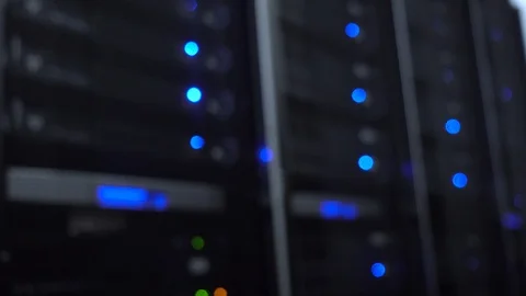 Blurred Datacenter rack blue light. Big data server room. Stock Footage 112734127