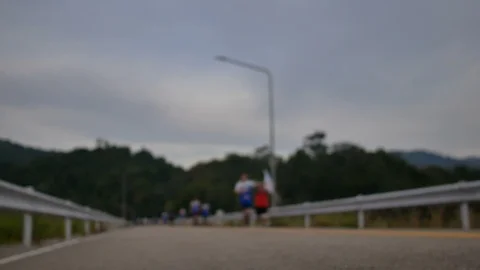 Blurred defocus footage of runner competition sport for healthy half and mara Video stock 98572278