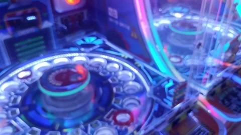 Blurred Defocused Arcade Game Center with Colorful Neon Lights Stock Footage 340606793