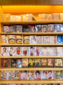 Blurred, defocused background view of the book store Stock Photos