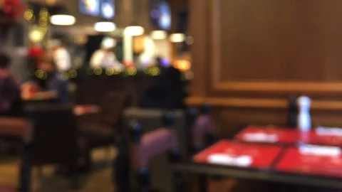 Blurred defocused cafe, coffee shop or restaurant interior background, abstra Stock Footage 122568569