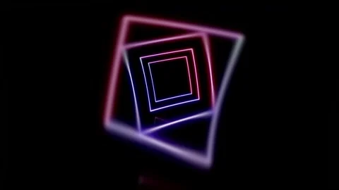 Blurred distorted neon squares rotating on the black background. Video stock 131172375