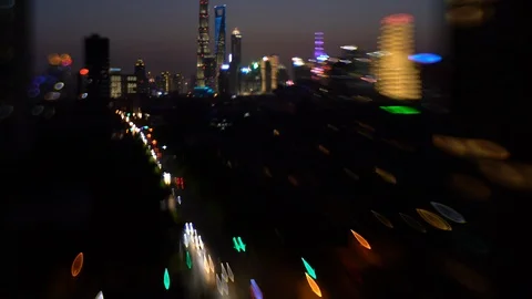 Blurred dramatic night view of Shanghai  city with  beautiful bokeh,shot by tilt Stock Footage 89536034