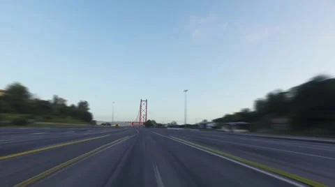 Blurred Driving on a 25 de Abril Bridge in Lisbon Stock Footage 62253799