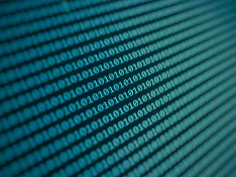 Blurred effect of binary code number background with green and blue mixed col Stock Photos