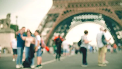 Blurred Eiffel Tower and tourists in Paris Stock Footage 248861809