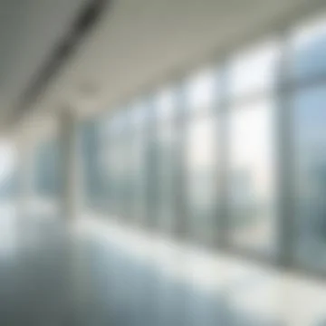 Blurred Empty Modern Office with Large Panoramic Windows Stock Photos