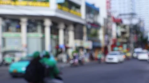 Blurred evening traffic on central Nha Trang street, Vietnam Stock Footage 333375059
