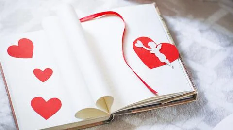 Blurred Festive composition with red hearts. Valentine's day concept. Stock Photos