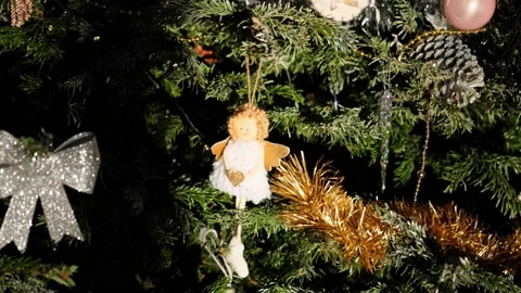 Blurred festive decorated Christmas tree Stock Footage 166609414