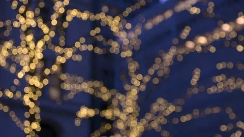Blurred festive lights on trees and city buildings at night Stock Footage 287917361