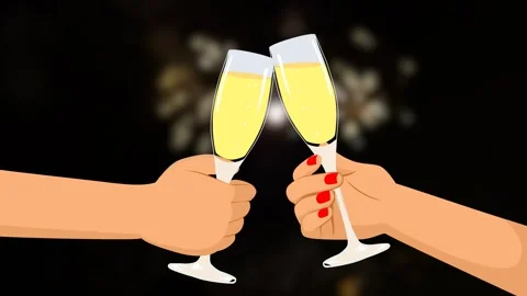 Blurred Fireworks On Background Champagne Toast 2d Animation Stock Footage 296535544