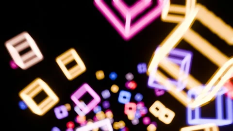 Blurred Flying Multicoloured Cubes On Black Background Video stock 288020168