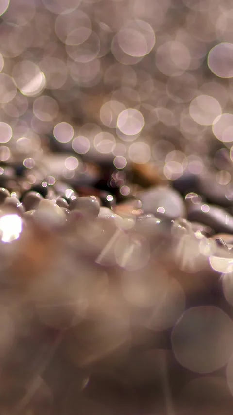 Blurred focus, very close-up of multi-colored round sea pebbles on the shore and Stock Footage 323084110