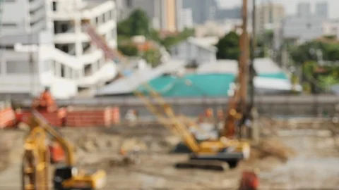Blurred footage: Contractor is working. By using machines to work Stockbeeldmateriaal 112918154