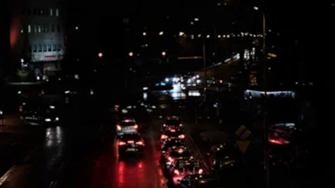 Blurred frame, time lapse of many cars and trams drive across crossroads Stock Footage 124158436