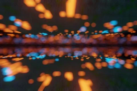 Blurred Futuristic Stream Data Communication Flying bokeh light 3d rendering Stock Illustration