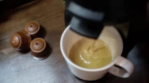 Blurred, gaussian blur capsule coffee pod making cafe latte Stock-Footage 148608345