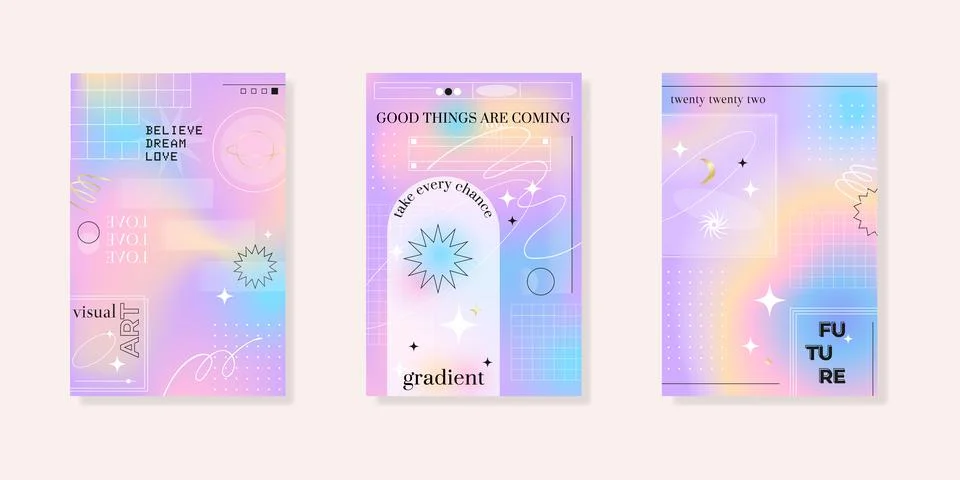 Blurred gradient background with geometric shapes. Fluid holographic gradient Stock Illustration