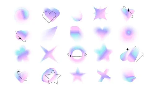 Blurred gradient holographic shapes set with black linear forms and sparkles.Big Stock Illustration