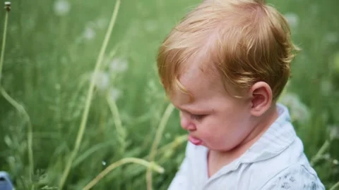 Blurred grass with bubble floating near child's head Vídeos de archivo 340886632