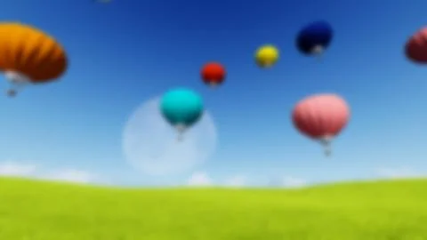 Blurred Grass landscape Background Moon balloons and spring green meadow. Nature Stock Illustration