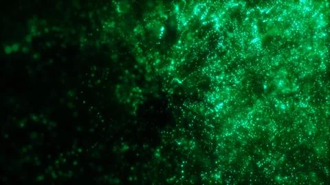 Blurred green abstract background of bokeh and small round particles of energ Stock Illustration