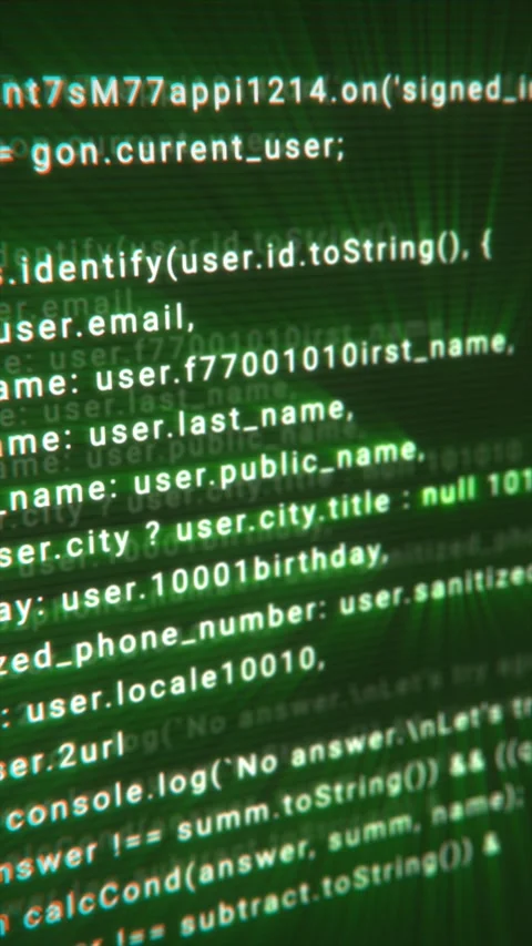 Blurred green matrix of programming code featuring visible user data fields.. Stock Footage 308081350
