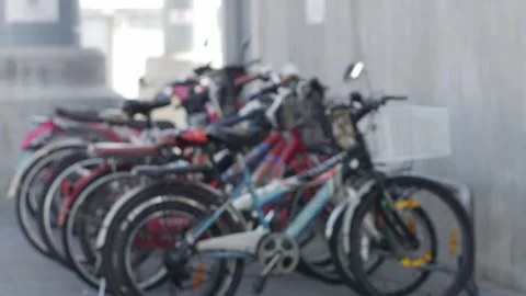 Blurred Group of Old Bicycles Parked and Leaning Stock Footage 332920603