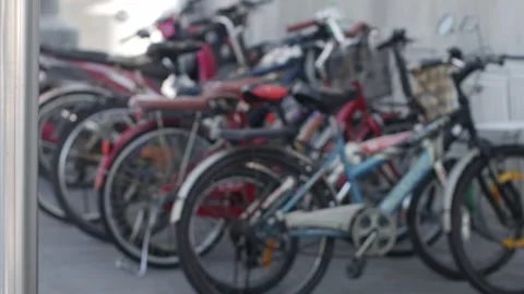 Blurred Group of Old Bicycles Parked and Leaning Stock Footage 332920607