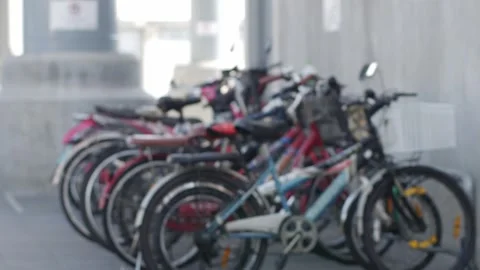 Blurred Group of Old Bicycles Parked and Leaning 스톡 동영상 333617227