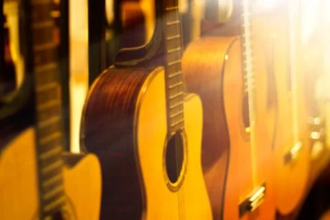 Blurred guitars collection for background 스톡 사진