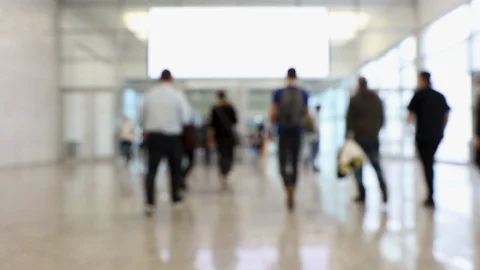 Blurred hallway of a convention center with crowd of people Stock Footage 123281129