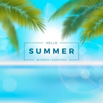 Blurred hello summer with palm trees Stock Illustration