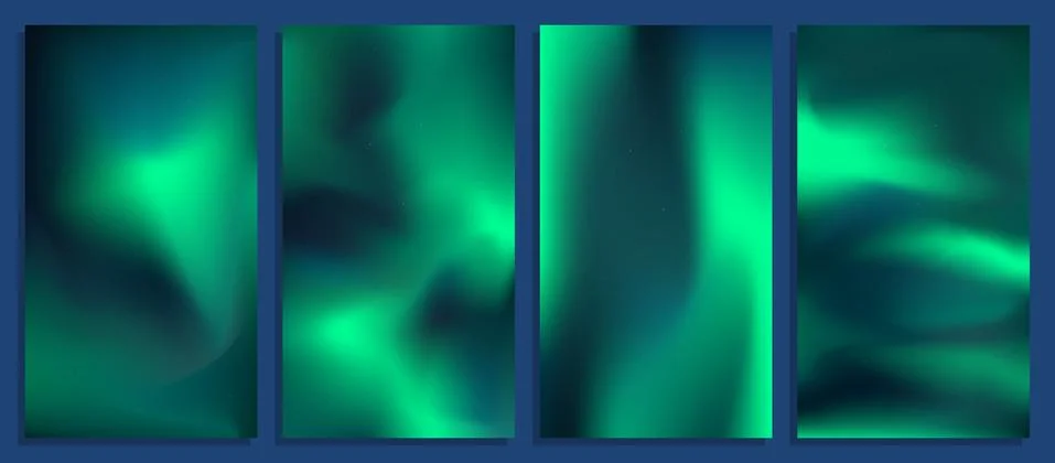 Blurred holographic gradient backgrounds, vector northern lights posters Stock Illustration