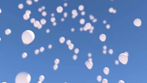 Blurred image of abstract white balloons flying away into the blue sky. Stock Footage 167443954