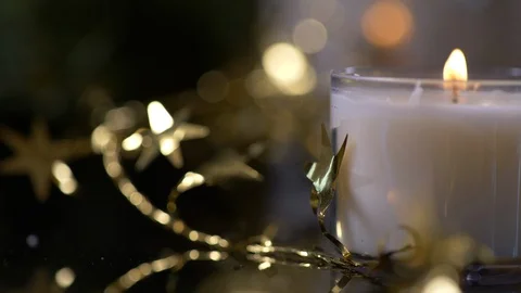 Blurred image of Candle and Christmas Decoration background. Christmas Stock-Footage 128749853