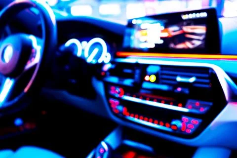 Blurred image of car interior. Dashboard. Blur defocused transportation bac.. Stock Photos