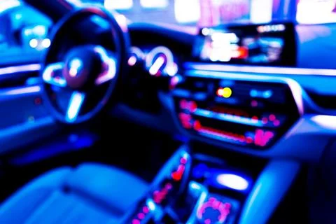 Blurred image of car interior. Dashboard. Blur defocused transportation bac.. Stock Photos