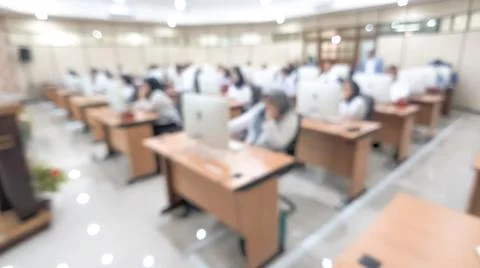 Blurred image. The implementation of computer based Test for employees Stock Photos