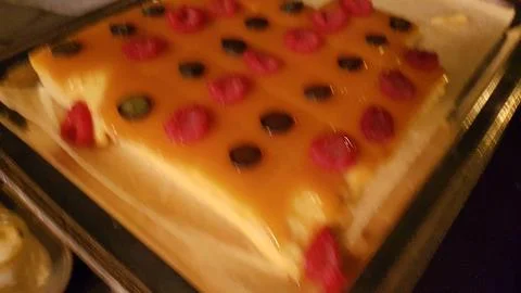 Blurred image of a pudding Cake with Colorful Toppings &amp; Soft Dessert Texture Stock Photos