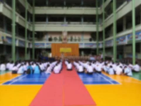Blurred image of students cluster and work plan at school in Thailand., Stude Stock Photos
