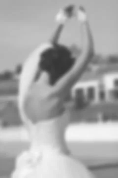 Blurred image of a wedding theme on the beach of the embankment of a young co Stock Photos