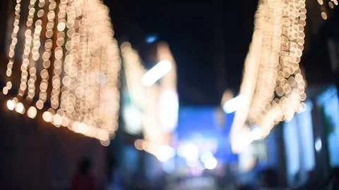 Blurred light decorations on streets in India for Christmas and Diwali, Stock Footage 97444738